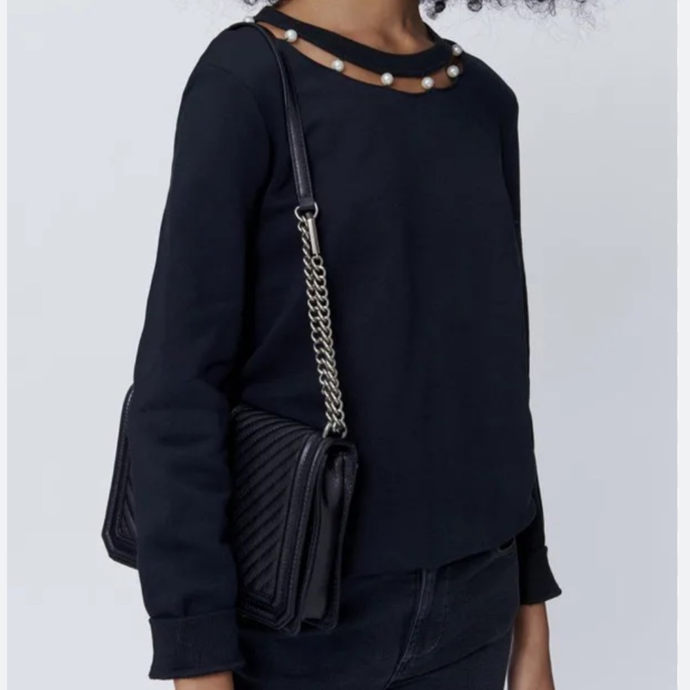 Rebecca Minkoff Black Pearl Long Sleeve Crew Neck Sweater Sweatshirt-Size Small